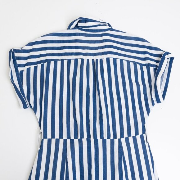 ✨ ZARA Striped Linen Blend Midi Shirt Dress White Blue Button Front - Picture 13 of 13